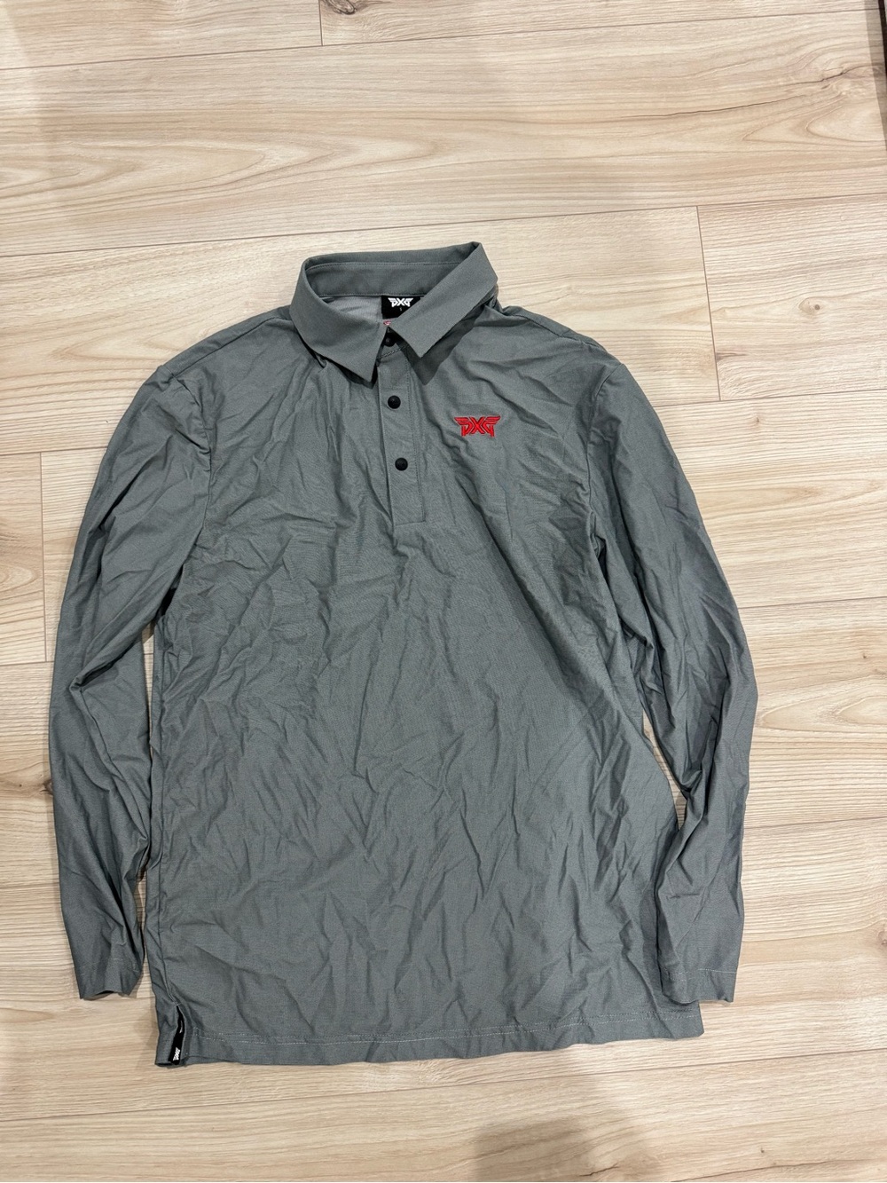 PXG Men's Long-Sleeve Gray Polo with Red Butterfly Logo